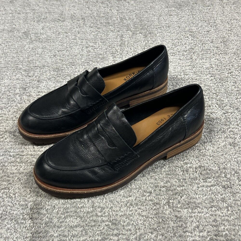 Kork-Ease Carlisle Penny Loafers Womens 7.5 Black Leather Career Office Shoes